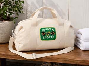 John Deere ABC NBC CBS Sports Vintage Canvas Duffel Gym Travel Bag Cream 16x12
